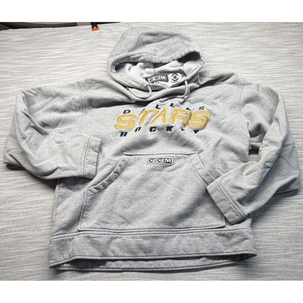 Vintage Dallas Stars CCM Hoodie Center Ice NHL Embroidered Gray Pullover 90s Y2K